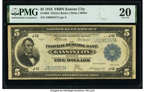 image for: Fr. 804 $5 1918 Federal Reserve Bank Note PMG Very Fine 20....
