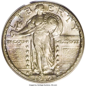 image for: 1917-S 25C Type Two MS67 Full Head PCGS. From the Chicagoland Collection, an important Standing Liberty quarter holding fea...
