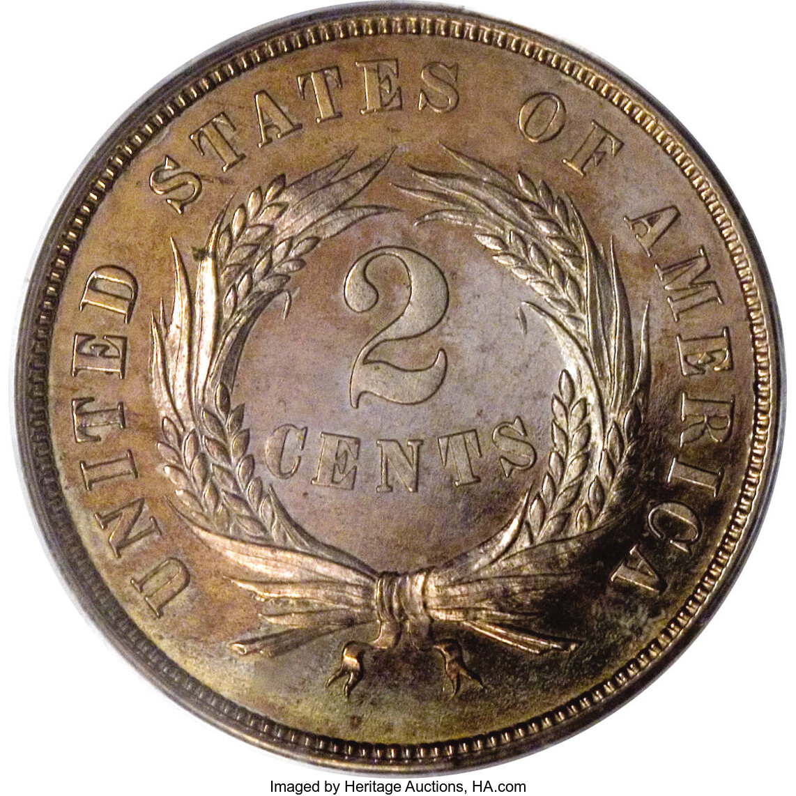 image for: 1864 2C Two Cents, Judd-371, Pollock-440, R.6, PR63 PCGS. Struck with the regular Large Motto two cent piece dies, but the ...