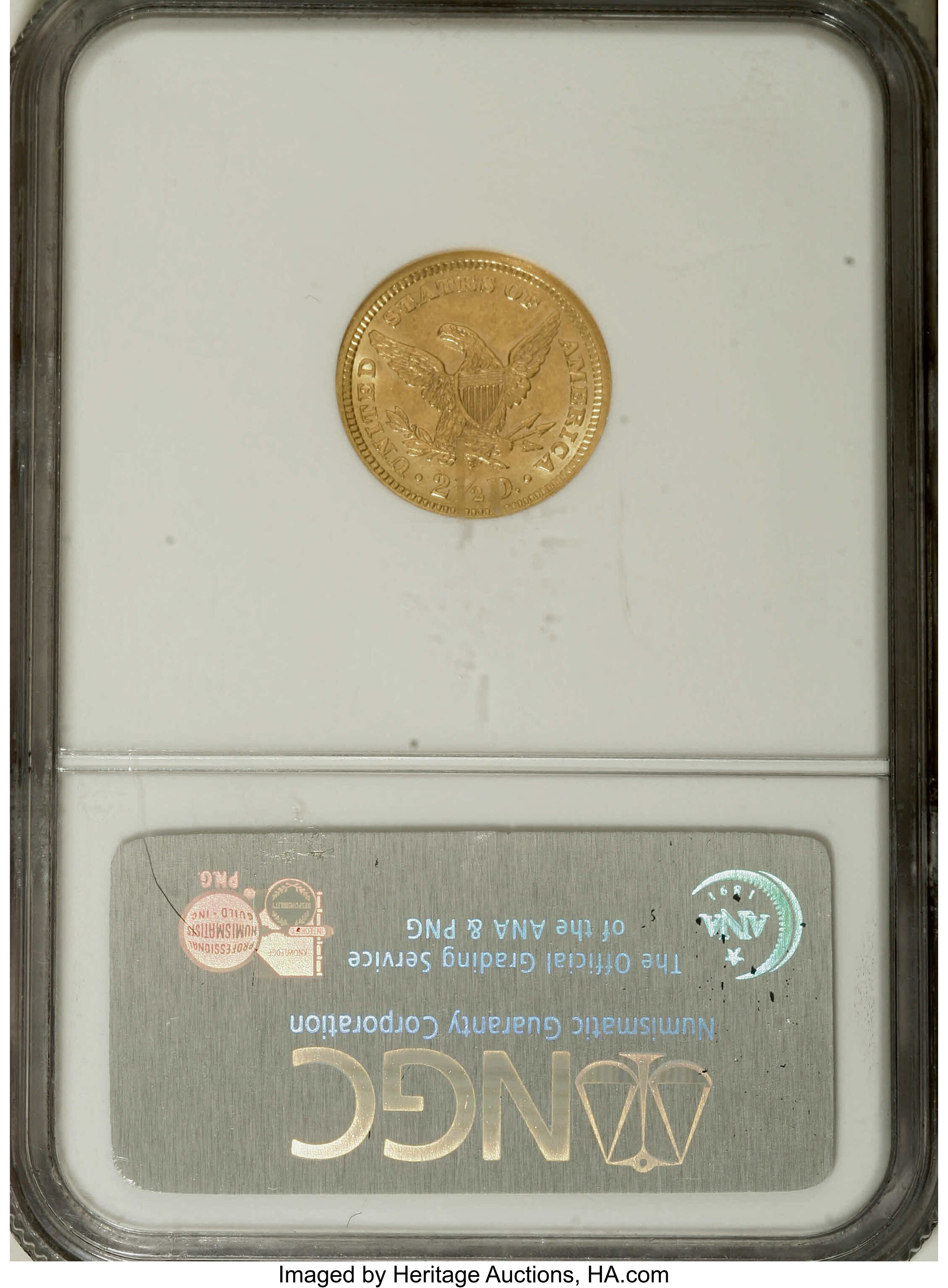 image for: 1862/1 $2 1/2 MS60 NGC. FS-002. Well struck and lustrous, with the underdigit clearly visible under low magnification. Plea...