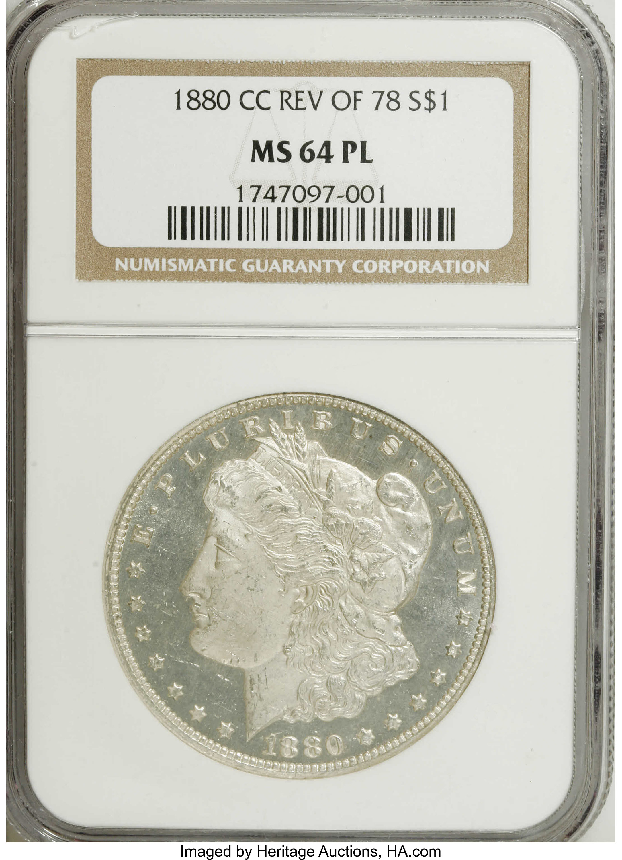 image for: 1880/79-CC $1 Reverse of 1878 MS64 Prooflike NGC. VAM-4. A Top 100 Variety. The fields are im...