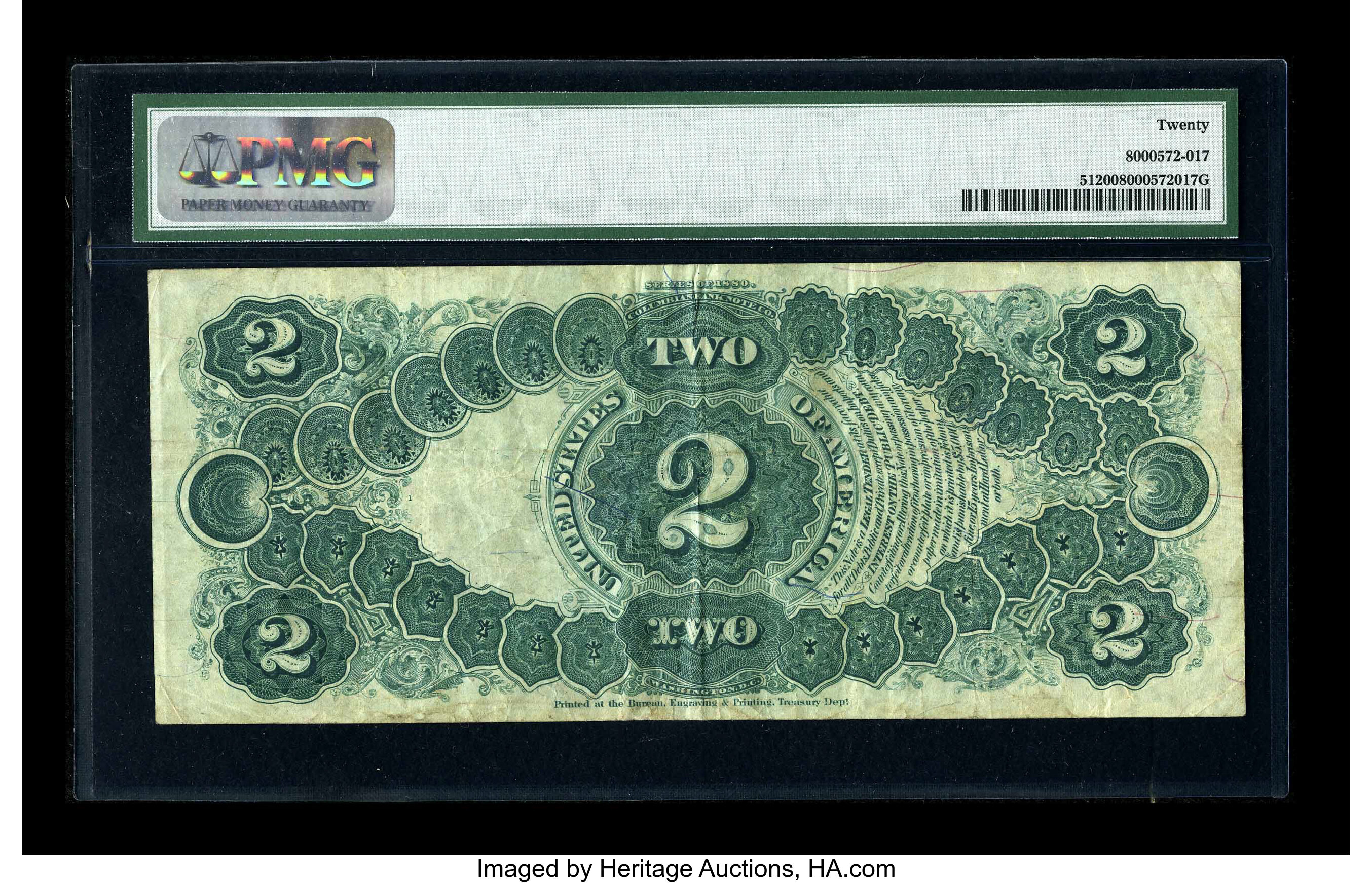 image for: Fr. 51 $2 1880 Legal Tender PMG Very Fine 20. This Deuce exhibits original surfaces....