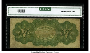 image for: Fr. 61 $5 1862 Legal Tender CGA Fine 12 Restored. From our 2006 Central States sale where it was described, "There are only ...