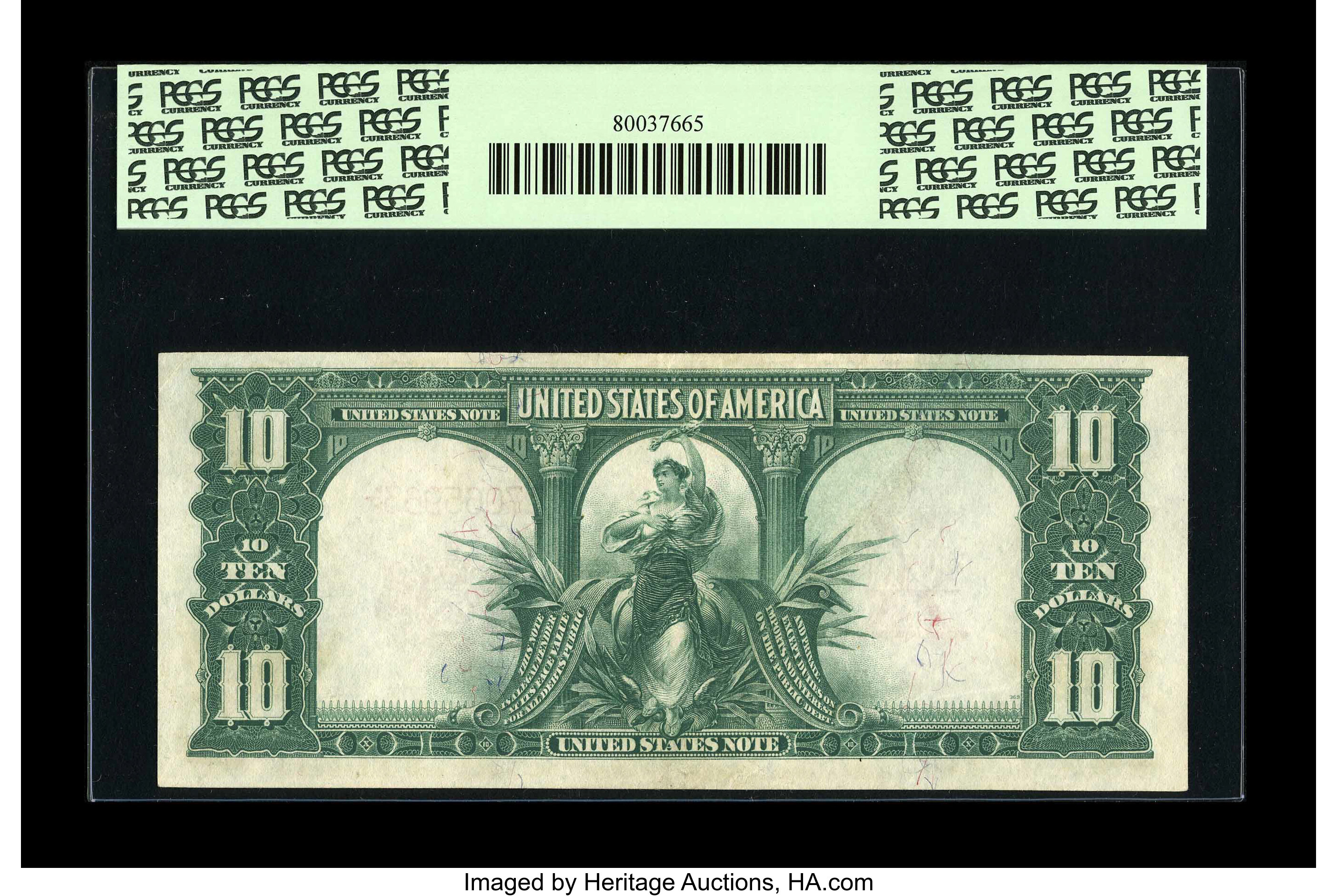 image for: Fr. 120 $10 1901 Legal Tender PCGS Very Fine 35. This boldly colored Bison appears flawless through the third party holder....