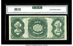 image for: Fr. 222 $1 1891 Silver Certificate CGA Gem Uncirculated 65. Fr. 222 is outnumbered by its type mate, Fr. 223, by more than t...