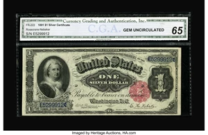 image for: Fr. 222 $1 1891 Silver Certificate CGA Gem Uncirculated 65. Fr. 222's are outnumbered over three to one by their type mate, ...