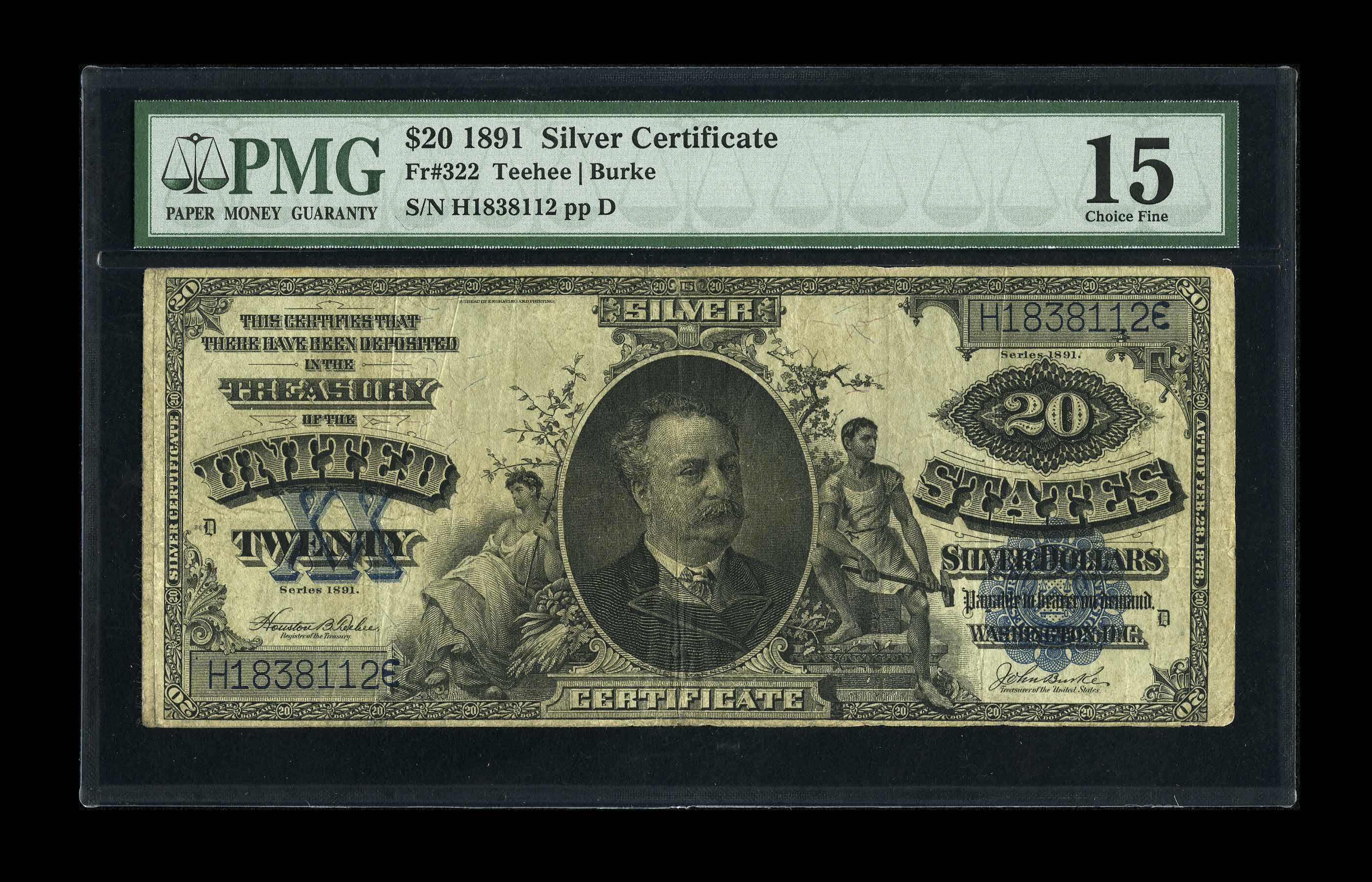 image for: Fr. 322 $20 1891 Silver Certificate PMG Choice Fine 15.