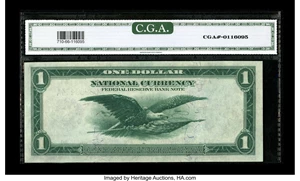 image for: Fr. 710 $1 1918 Federal Reserve Bank Note CGA Gem Uncirculated 66. Wide margins and nice centering combine with the natural ...