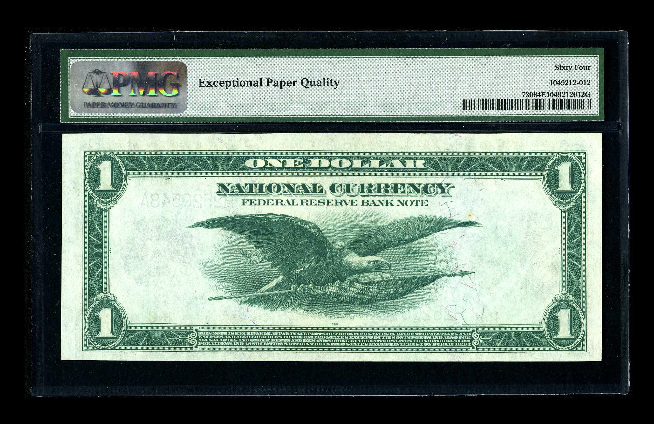 image for: Fr. 730 $1 1918 Federal Reserve Bank Note PMG Choice Uncirculated 64 EPQ. A handsome $1 FRBN that has garnered the EPQ desig...