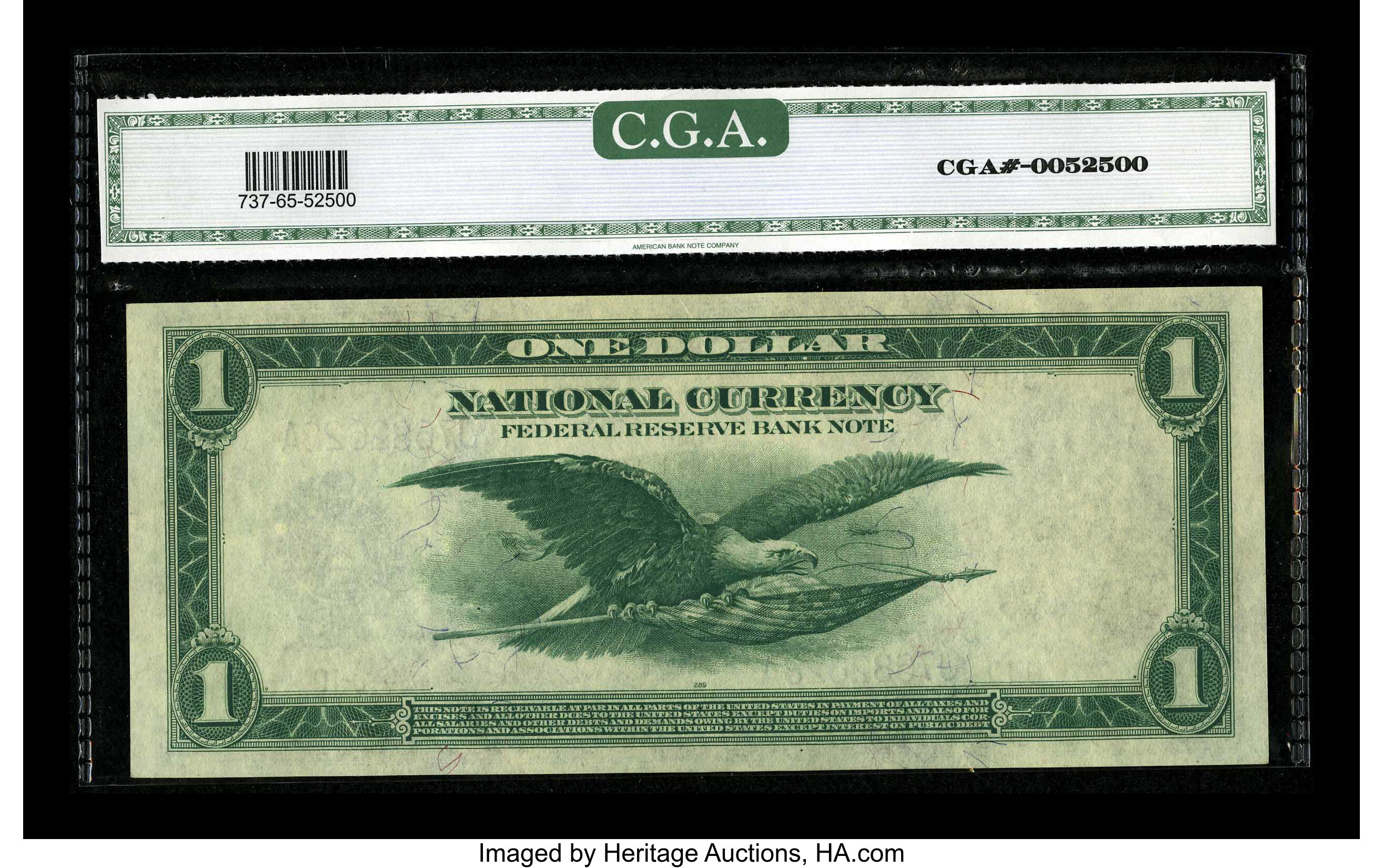 image for: Fr. 737 $1 1918 Federal Reserve Bank Note CGA Gem Uncirculated 65. A well centered Gem with sharp corners and excellent eye ...