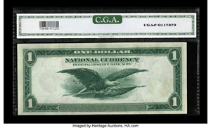image for: Fr. 739 $1 1918 Federal Reserve Bank Note CGA Gem Uncirculated 66. Bold embossing adorns this $1....