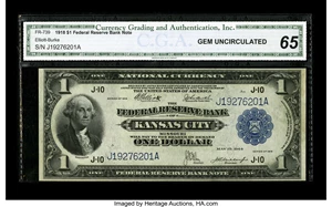 image for: Fr. 739 $1 1918 Federal Reserve Bank Note CGA Gem Uncirculated 65. The punch through embossing on the district seal is quite...