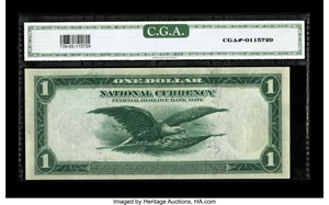 image for: Fr. 739 $1 1918 Federal Reserve Bank Note CGA Gem Uncirculated 65. The punch through embossing on the district seal is quite...