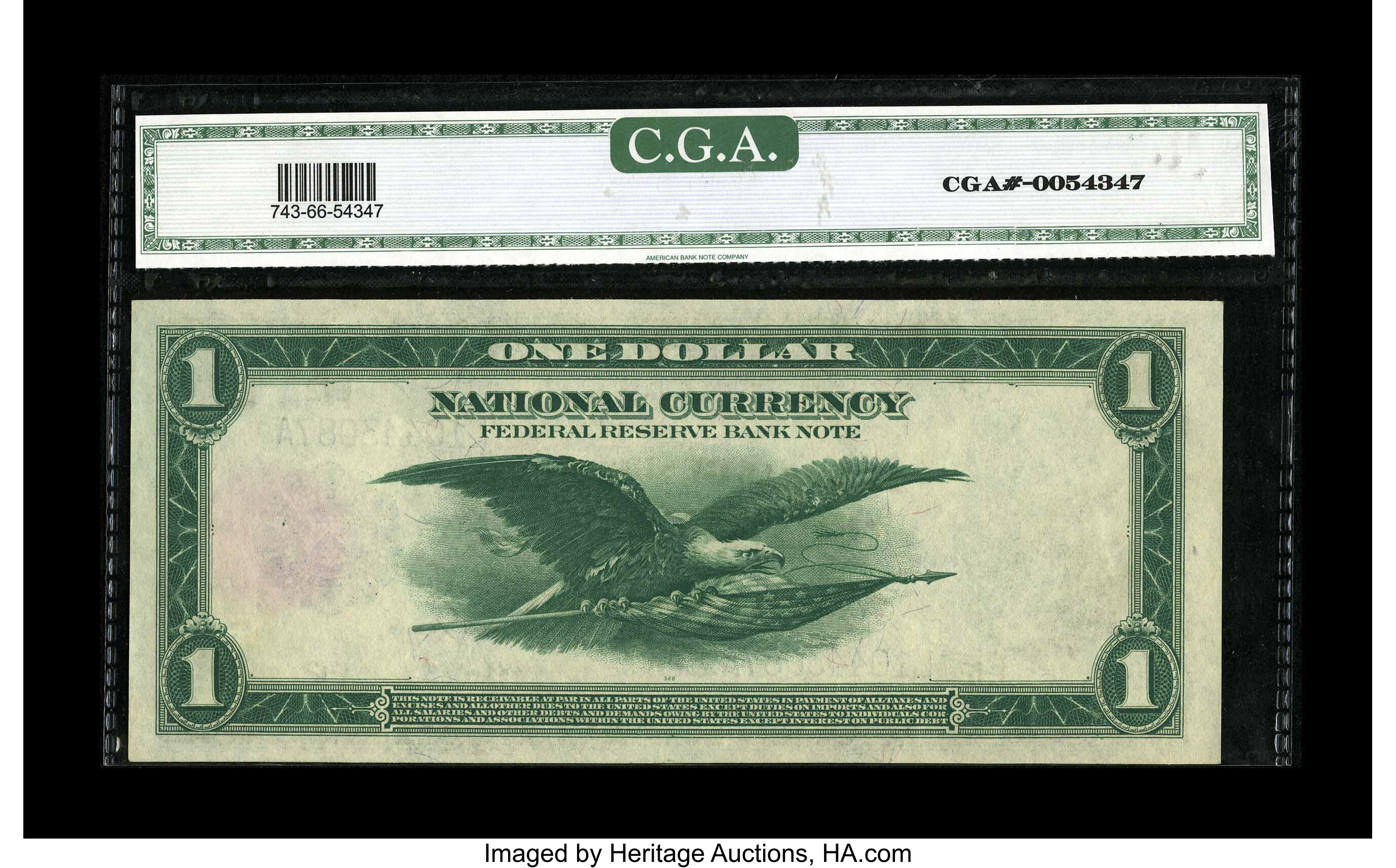image for: Fr. 743 $1 1918 Federal Reserve Bank Note CGA Gem Uncirculated 66. Unusually broad margins for the type combined with excell...