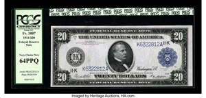 image for: Fr. 1007 $20 1914 Federal Reserve Note PCGS Very Choice New 64PPQ. This piece is from a cut sheet that we auctioned over ten...