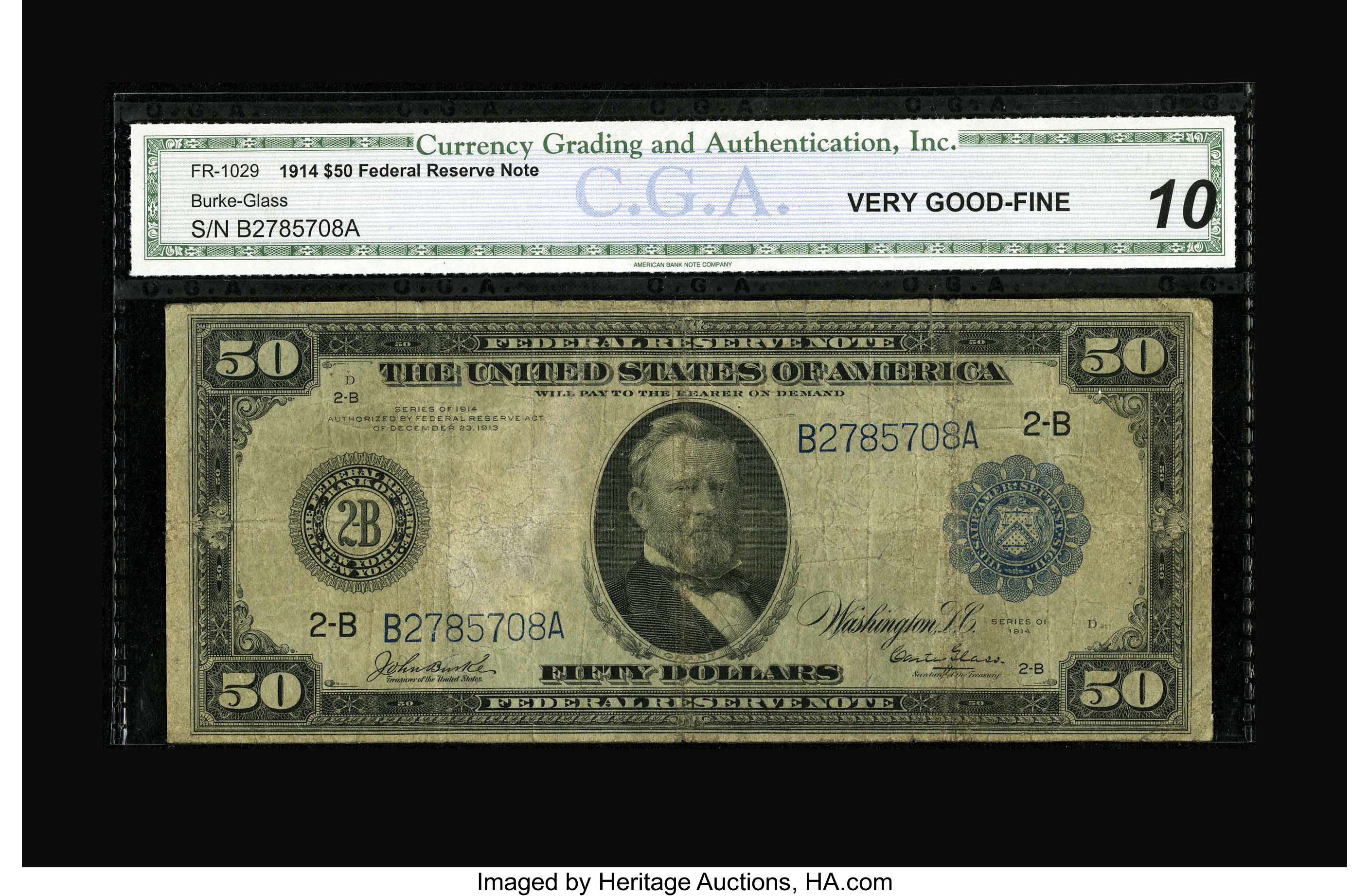 image for: Fr. 1029 $50 1914 Federal Reserve Note CGA Very Good-Fine 10. There are less than 30 examples of this Friedberg number, with...
