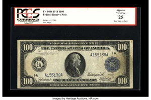 image for: Fr. 1084 $100 1914 Federal Reserve Note PCGS Apparent Very Fine 25. Less than twenty examples are known for this Boston piec...