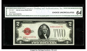image for: Fr. 1501* $2 1928 Legal Tender Note. CGA Choice Uncirculated 64.This is a brightly overprinted example of an ever popular ...