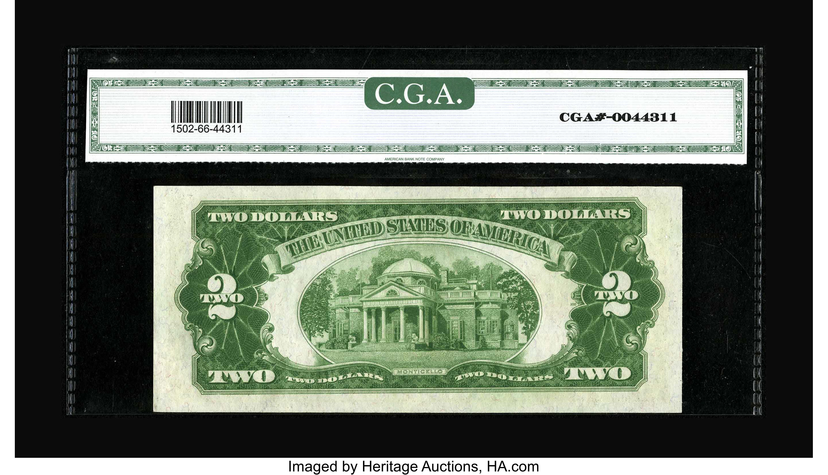 image for: Fr. 1502 $2 1928A Legal Tender Note. CGA Gem Uncirculated 66.Pleasing waves of originality are noted on the paper, even th...