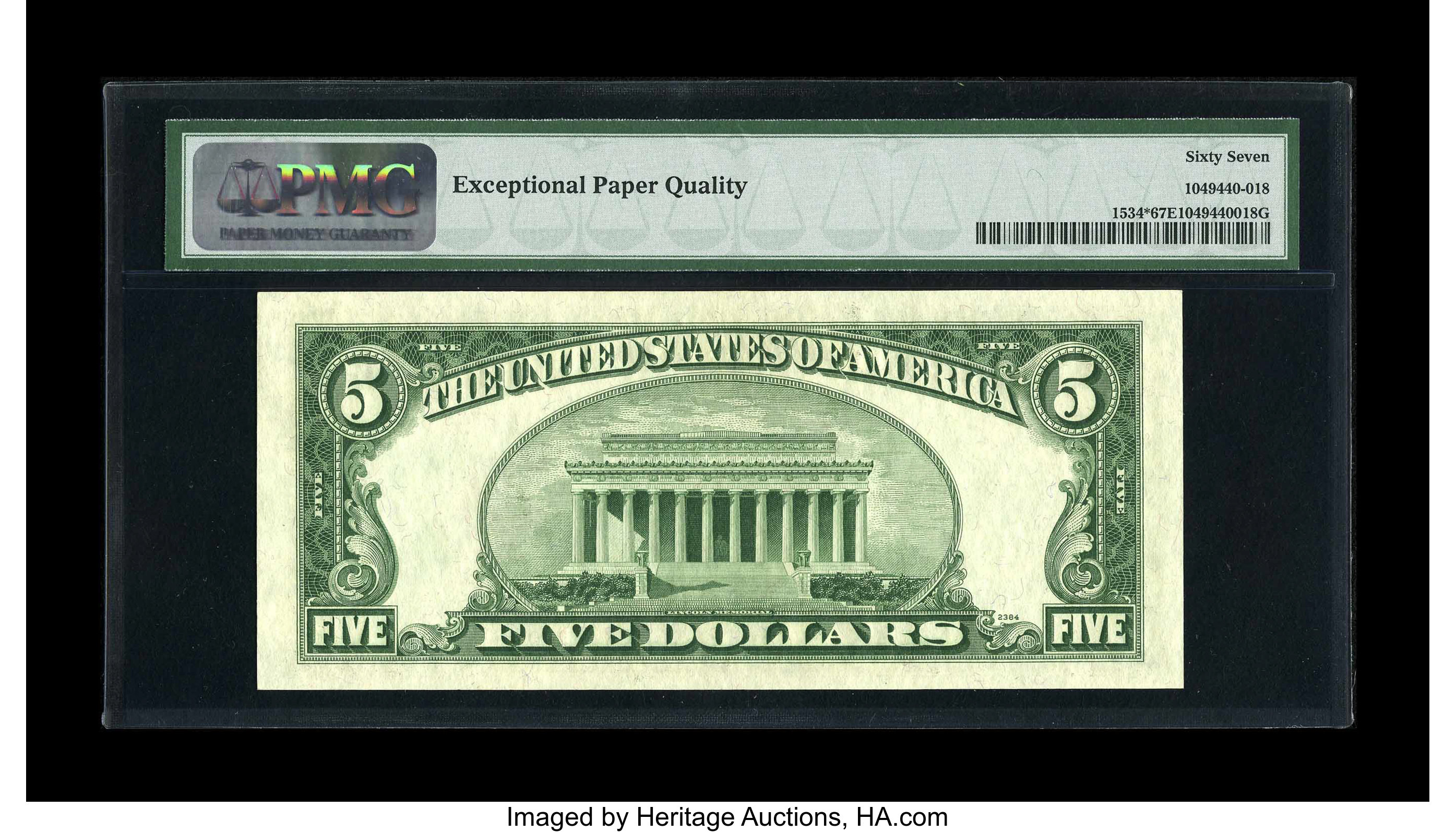 image for: Fr. 1534* $5 1953B Legal Tender Note. PMG Superb Gem Unc 67 EPQ.A pleasingly original piece with broad margins.From Th...
