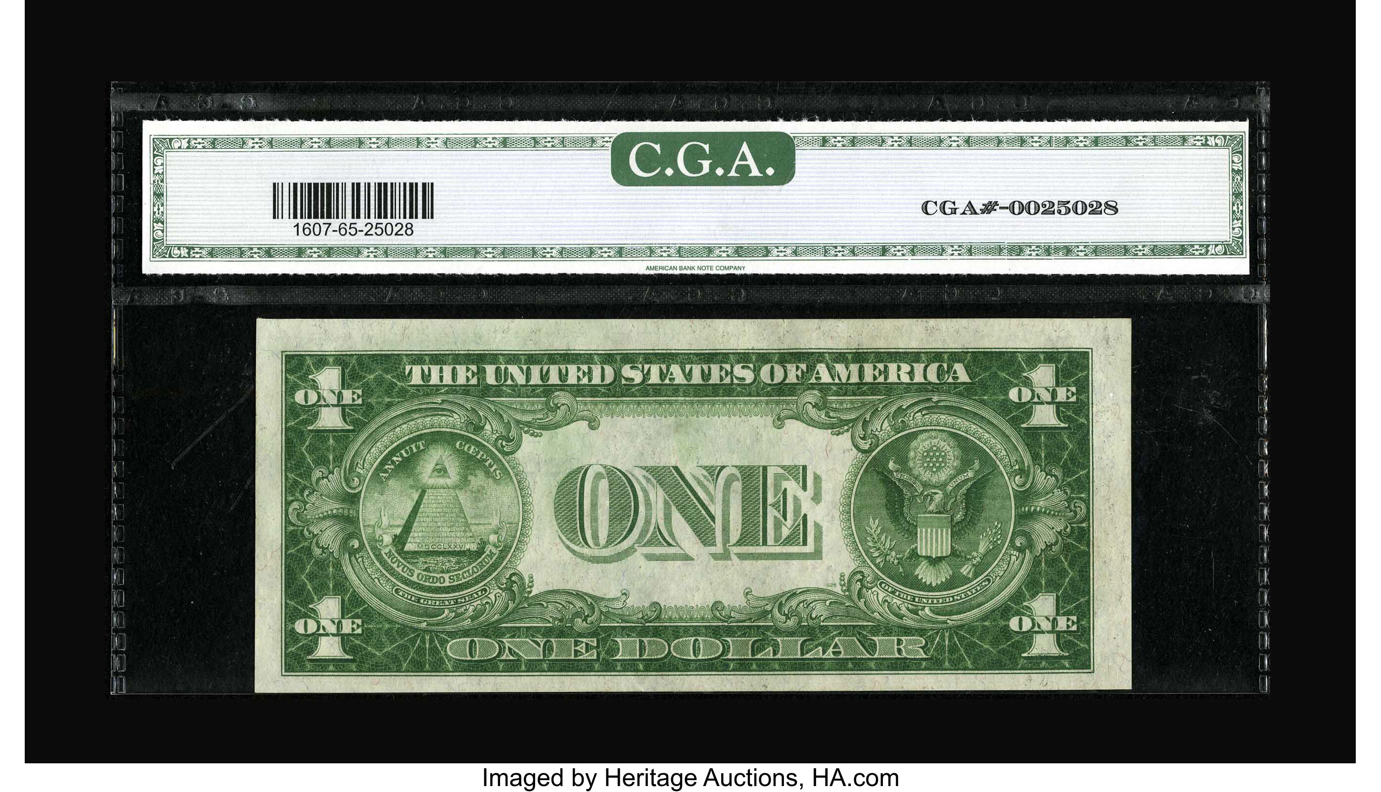 image for: Fr. 1607* $1 1935 Silver Certificate. CGA Gem Uncirculated 65.This is a scarce star in Gem and has excellent color and pap...