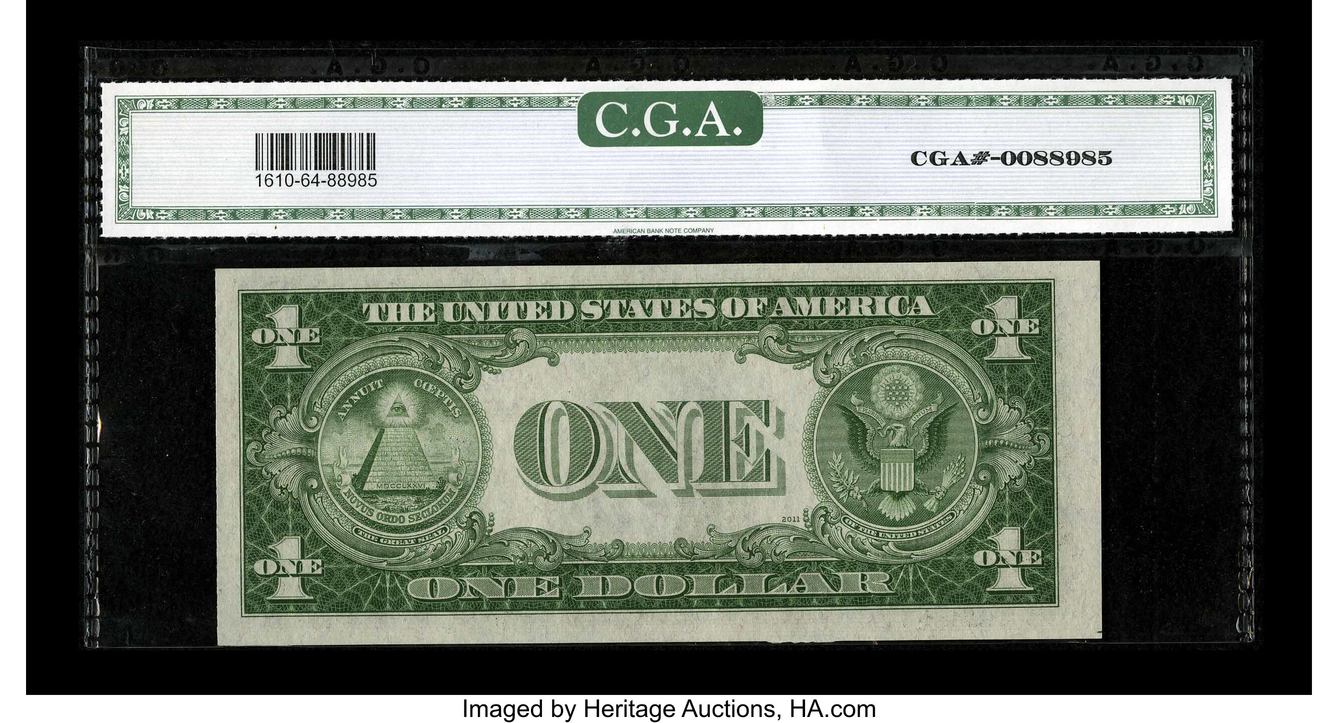 image for: Fr. 1610* $1 1935A S Silver Certificate. CGA Choice Uncirculated 64.Pleasing paper quality is noted through the third part...