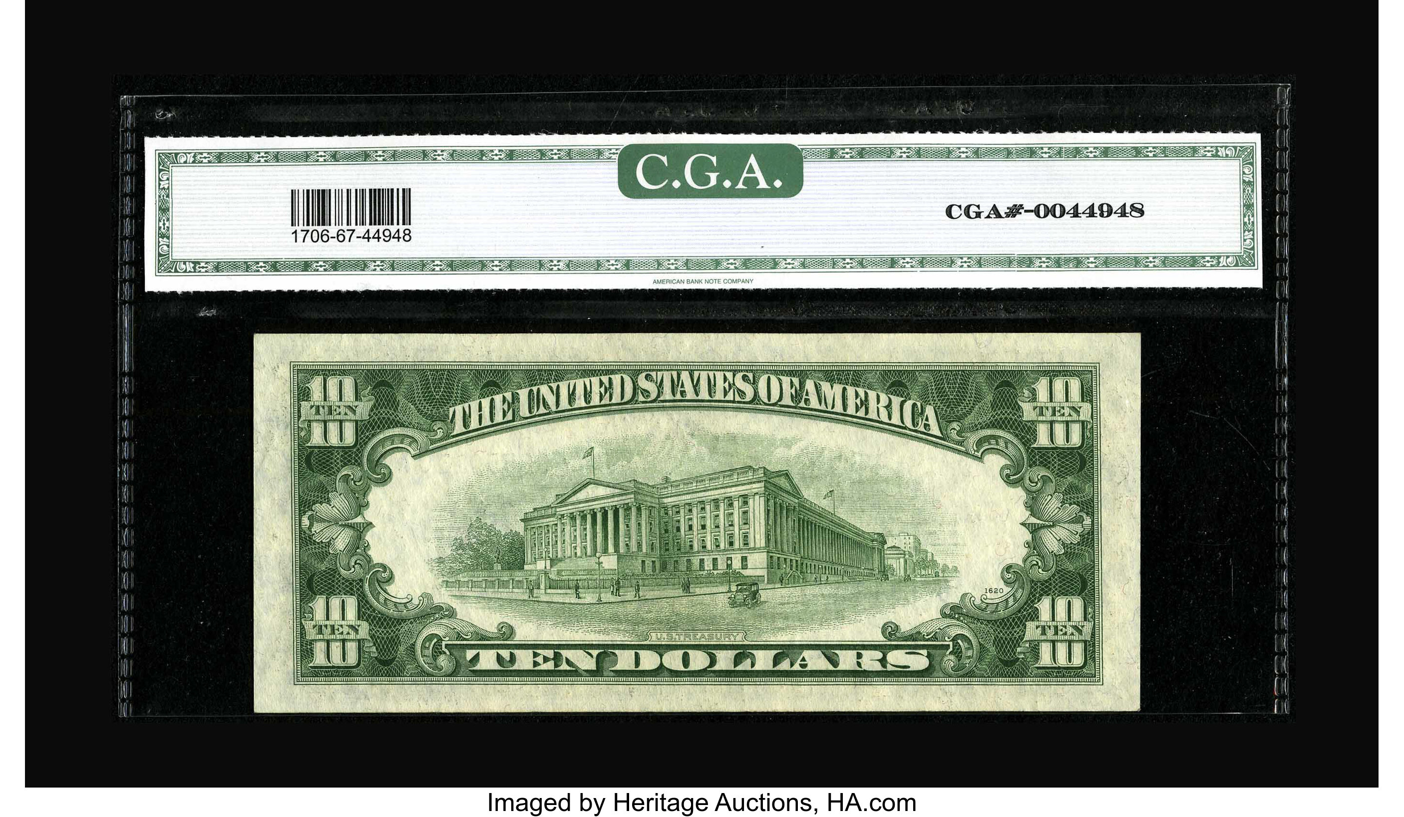 image for: Fr. 1706* $10 1953 Silver Certificate. CGA Gem Uncirculated 67.A well centered example of this in demand star which has be...