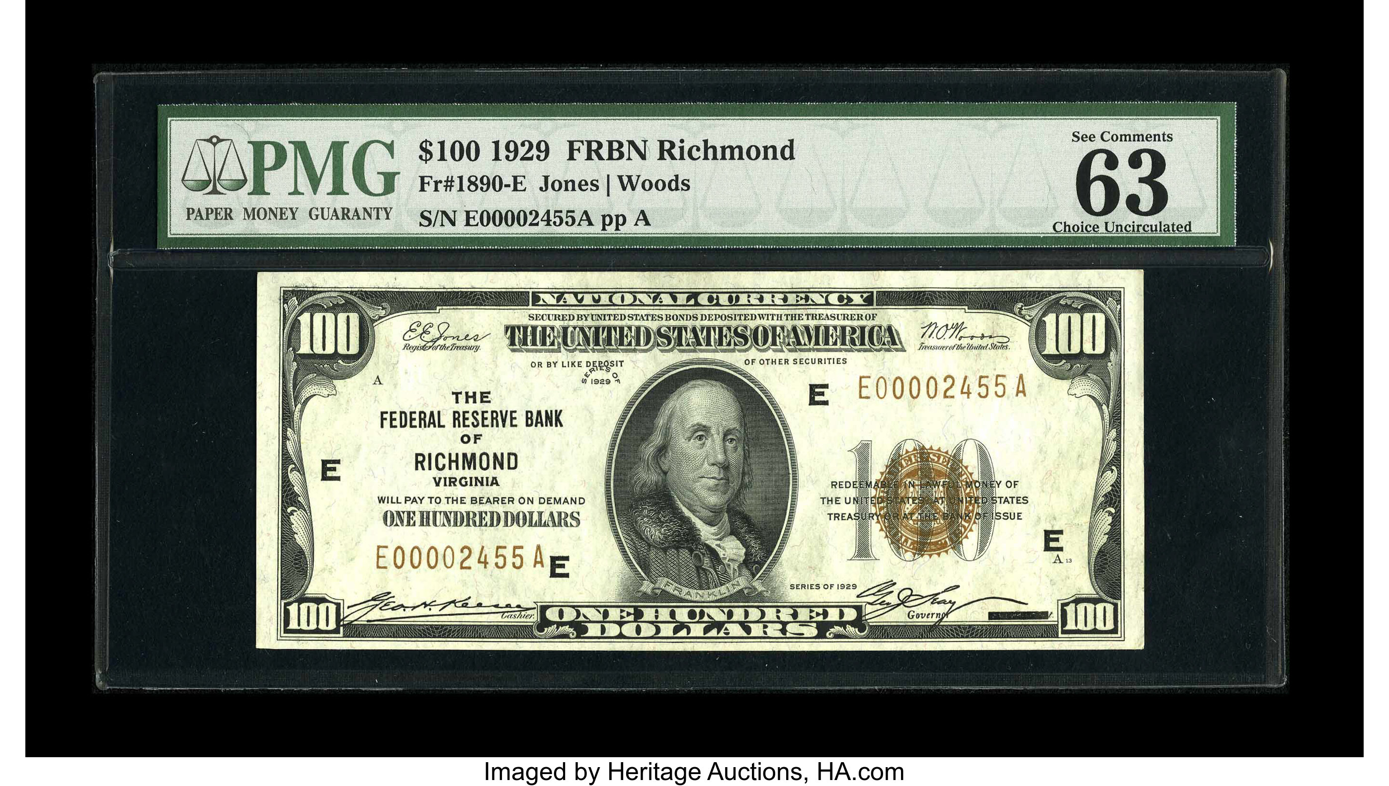 image for: Fr. 1890-E $100 1929 Federal Reserve Bank Note. PMG Choice Uncirculated 63 EPQ.Plenty of embossing remains on this note th...