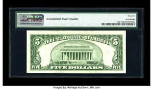 image for: Fr. 1960-F $5 1934D Federal Reserve Note. PMG Gem Uncirculated 66 EPQ.Nearly 9.6 million notes were printed for the Atlant...