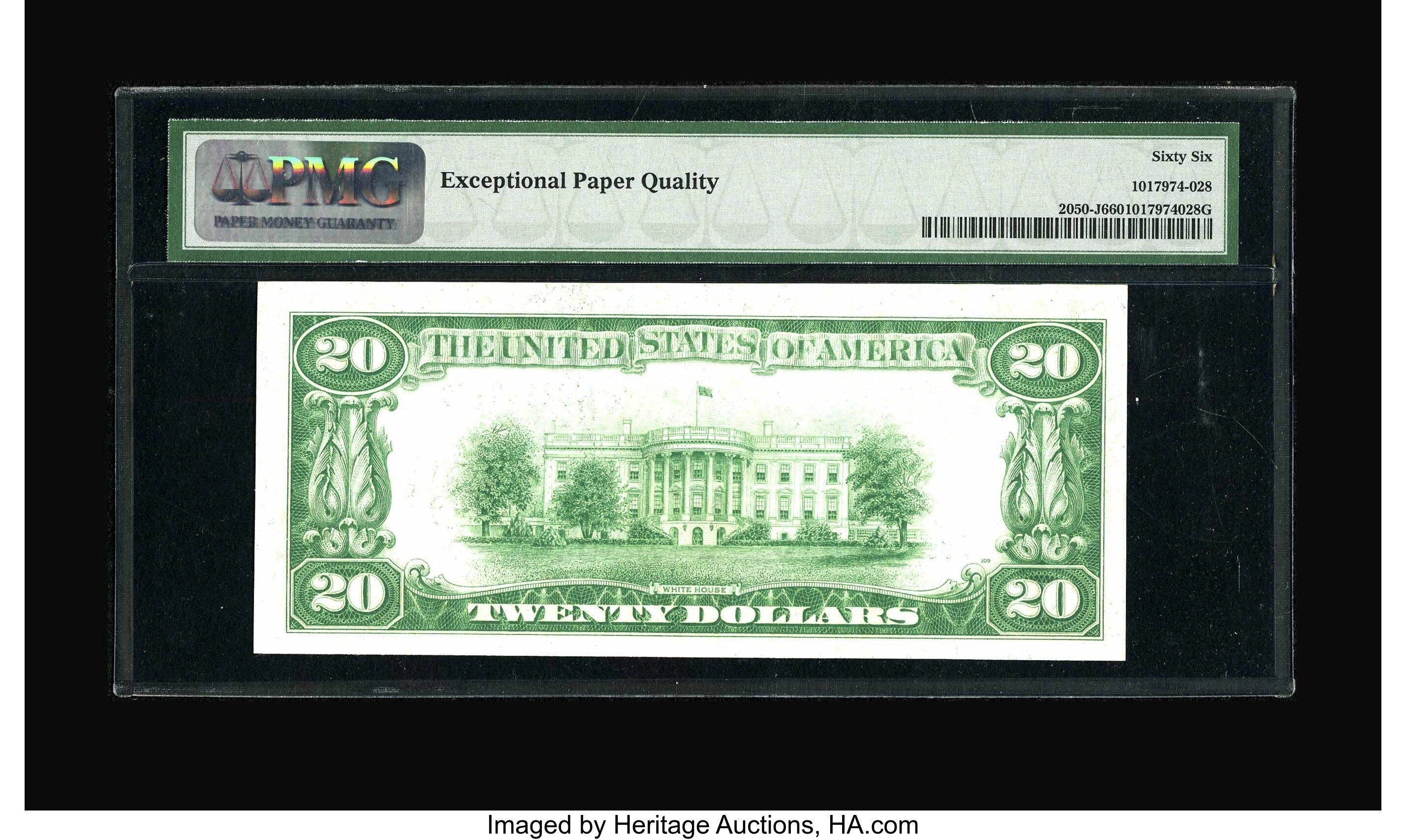 image for: Fr. 2050-J $20 1928 Federal Reserve Note. PMG Gem Uncirculated 66 EPQ.Exceptionally bright paper, original paper waves, an...