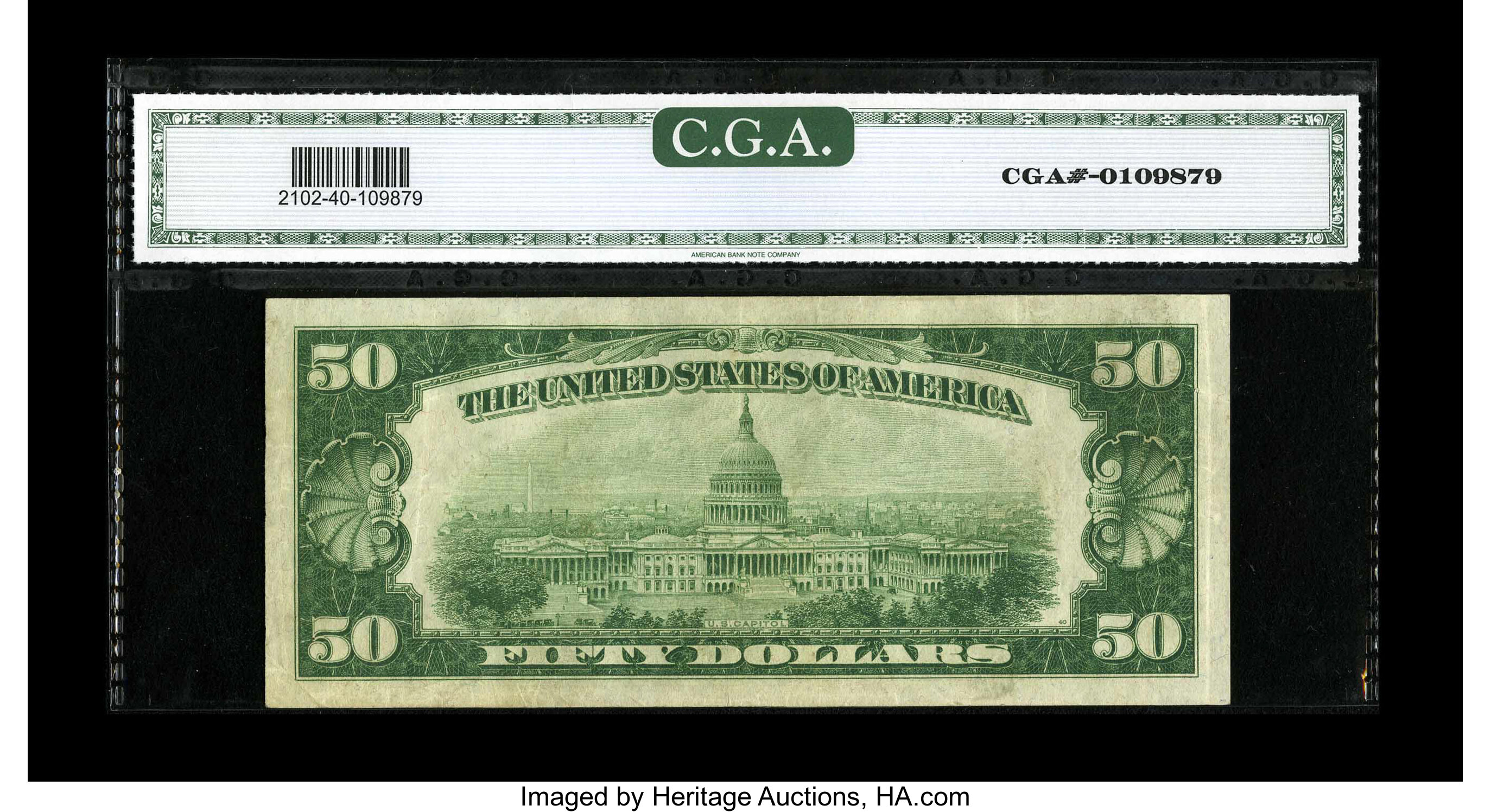 image for: Fr. 2102-J* $50 1934 Federal Reserve Note. CGA Extremely Fine 40.This replacement exhibits even circulation....