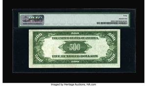 image for: Fr. 2202-E $500 1934A Federal Reserve Note. PMG Extremely Fine 40.An evenly circulated issue with the typical three folds ...