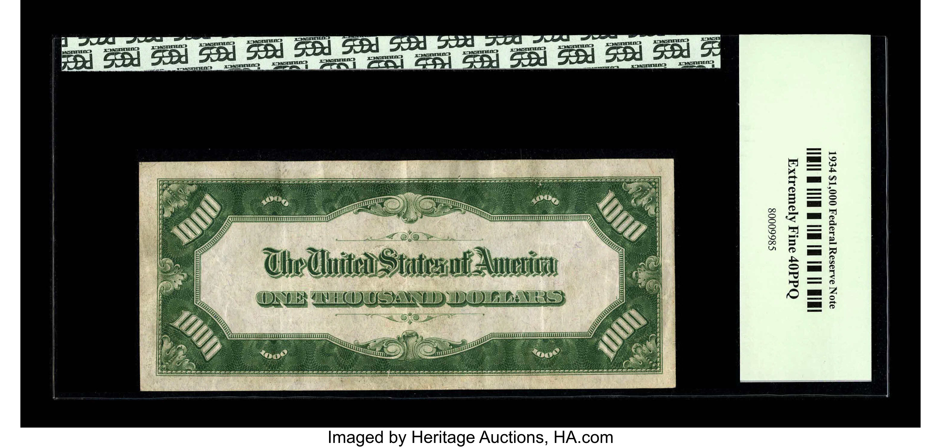image for: Fr. 2211-F $1000 1934 Light Green Seal Federal Reserve Note. PCGS Extremely Fine 40PPQ.The lime green seals certainly have...