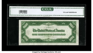 image for: Fr. 2211-H $1000 1934 Light Green Seal Federal Reserve Note. CGA Choice Uncirculated 64.Pleasing colors are seen on this a...