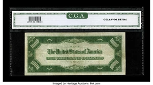 image for: Fr. 2211-J $1000 1934 Federal Reserve Note. CGA Extremely Fine 40.The three heaviest folds leave the face printing mostly ...