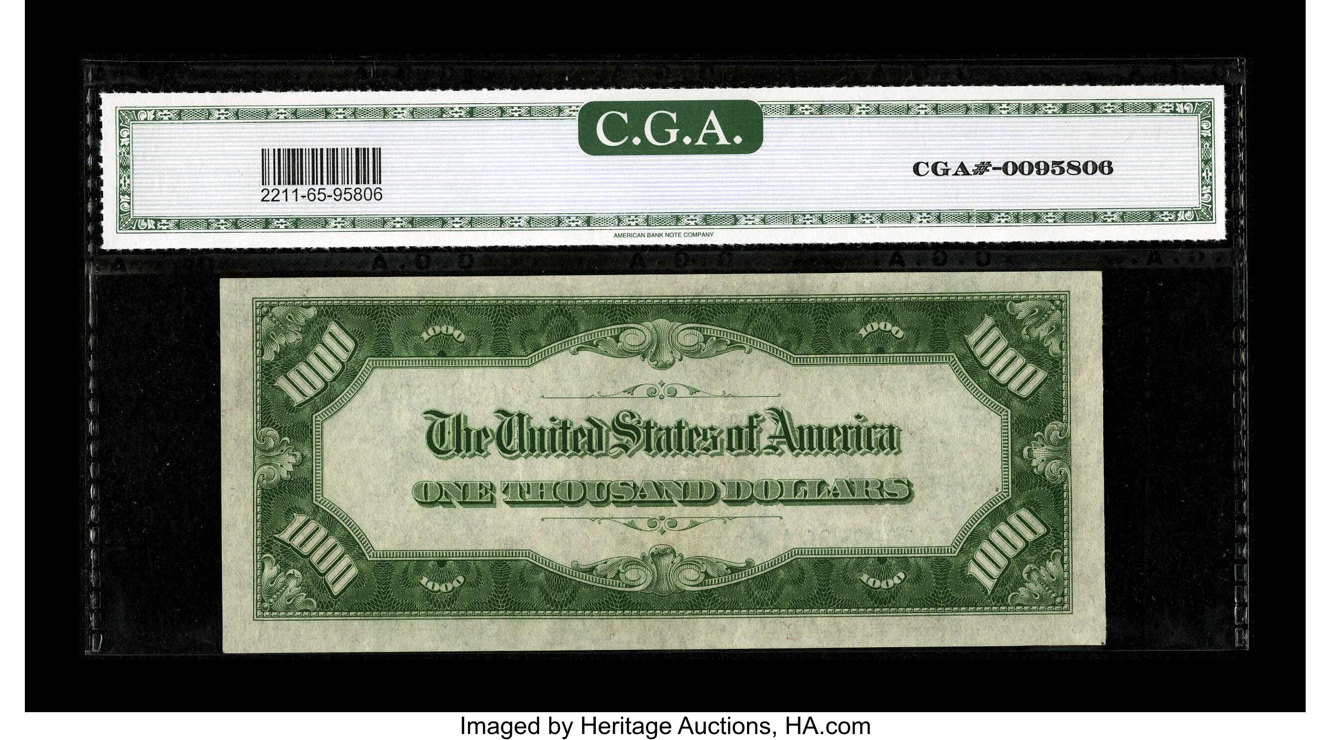 image for: Fr. 2211-K $1000 1934 Federal Reserve Note. CGA Gem Uncirculated 65.The Dallas district is the key to this series in Uncir...