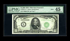 image for: Fr. 2211-L* $1000 1934 Mule Federal Reserve Note. PCGS Extremely Fine 45.In a market driven by new discoveries, this note ...