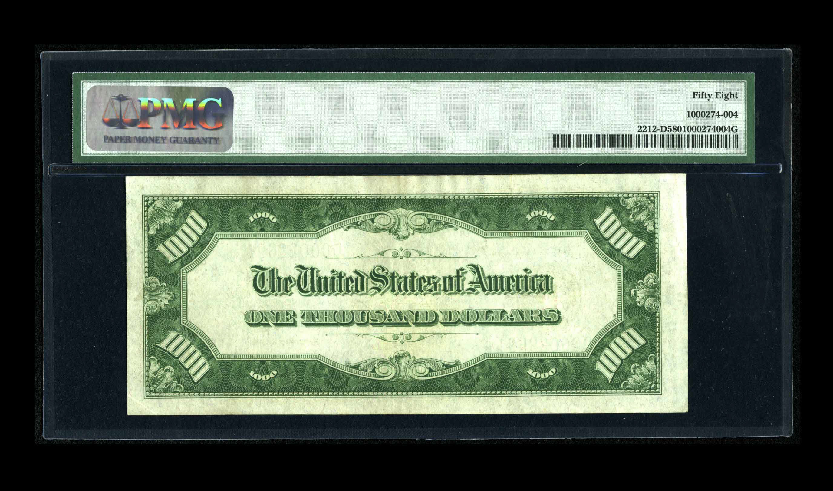 image for: Fr. 2212-D $1000 1934A Federal Reserve Note. PMG Choice About Unc 58.A light center fold and natural paper wave can be see...
