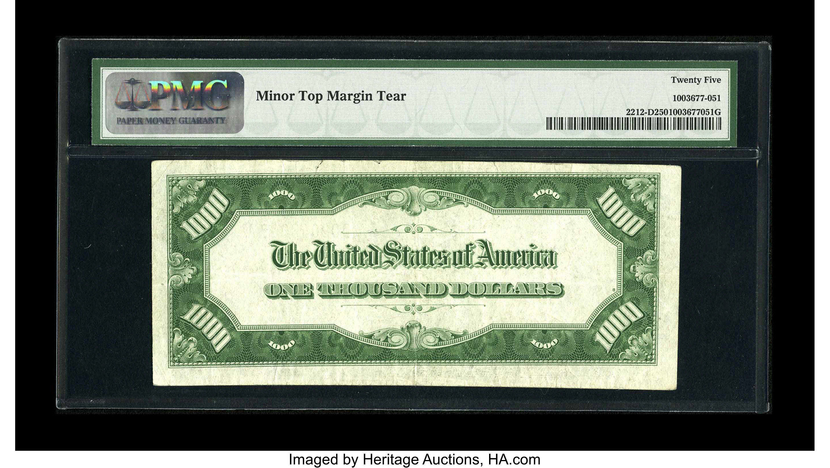 image for: Fr. 2212-D $1000 1934A Federal Reserve Note. PMG Very Fine 25.The holder mentions a minor top margin tear....