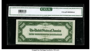 image for: Fr. 2212-J $1000 1934A Federal Reserve Note. CGA Gem Uncirculated 65.This note is quite colorful and plenty of serial numb...