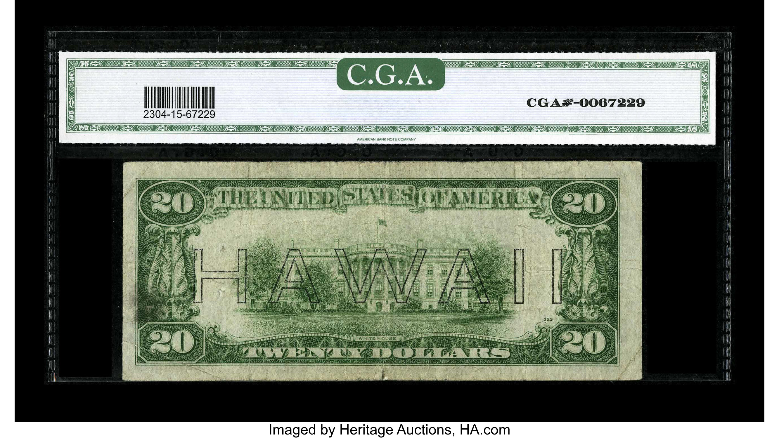 image for: Fr. 2304* $20 1934 Hawaii Federal Reserve Note. CGA Fine 15.A moderately circulated example of this Hawaii Mule star which...