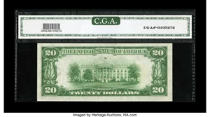 image for: Fr. 2402* $20 1928 Gold Certificate. CGA Gem Uncirculated 66.Four ample margins reveal parts of two paper guide line marke...