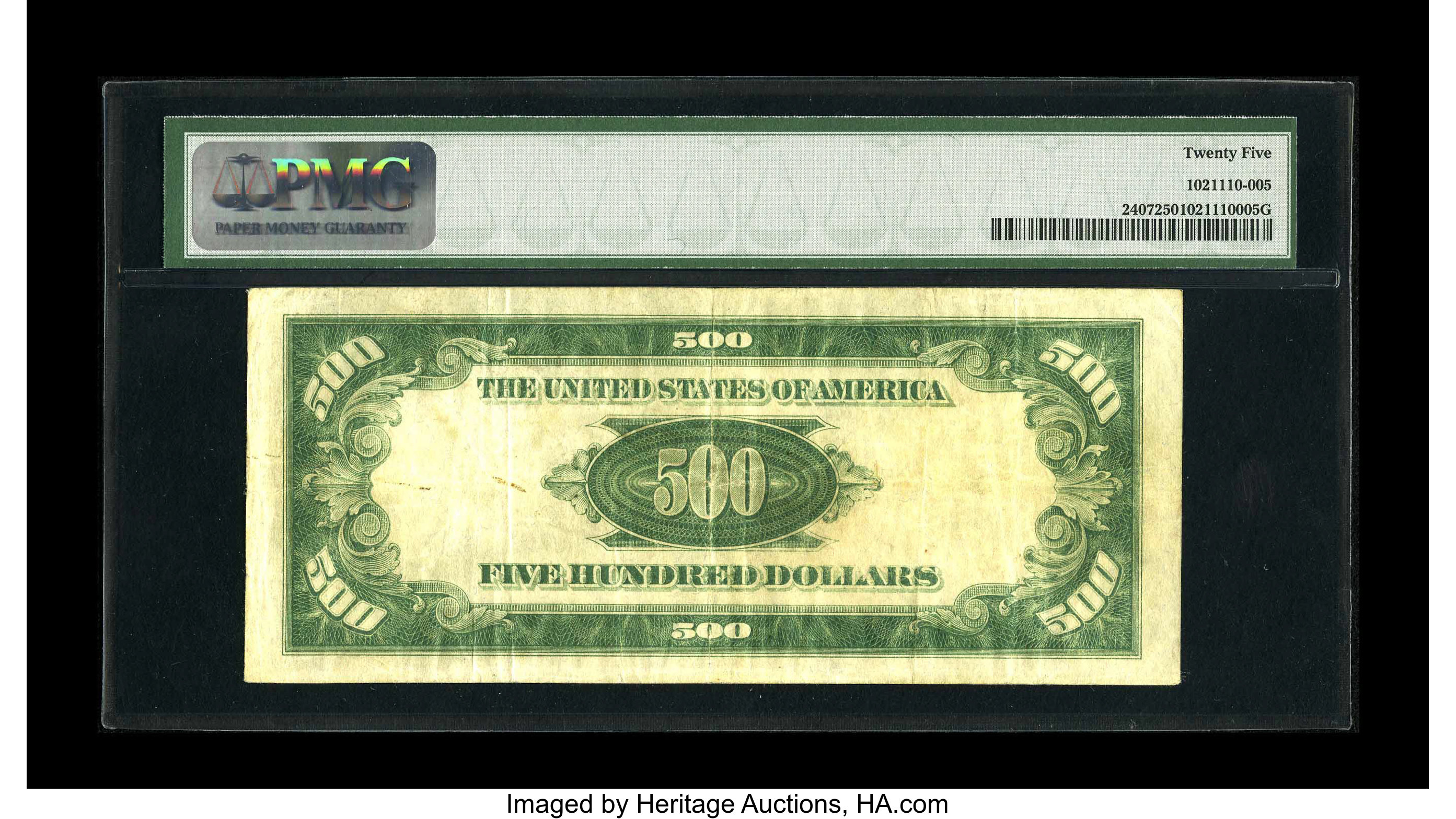 image for: Fr. 2407 $500 1928 Gold Certificate. PMG Very Fine 25.The overprint is bright on this example which has plenty of body rem...