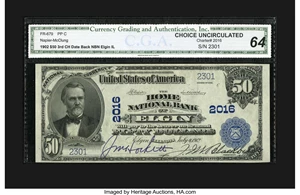 image for: Elgin, IL - $50 1902 Plain Back Fr. 679 The Home NB Ch. # 2016A lovely high grade piece which CGA has encapsulated and...