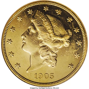 image for: 1905 $20 PR60 NGC. Only 92 proofs were minted of the 1905 Liberty Head double eagle. The present example shows numerous con...