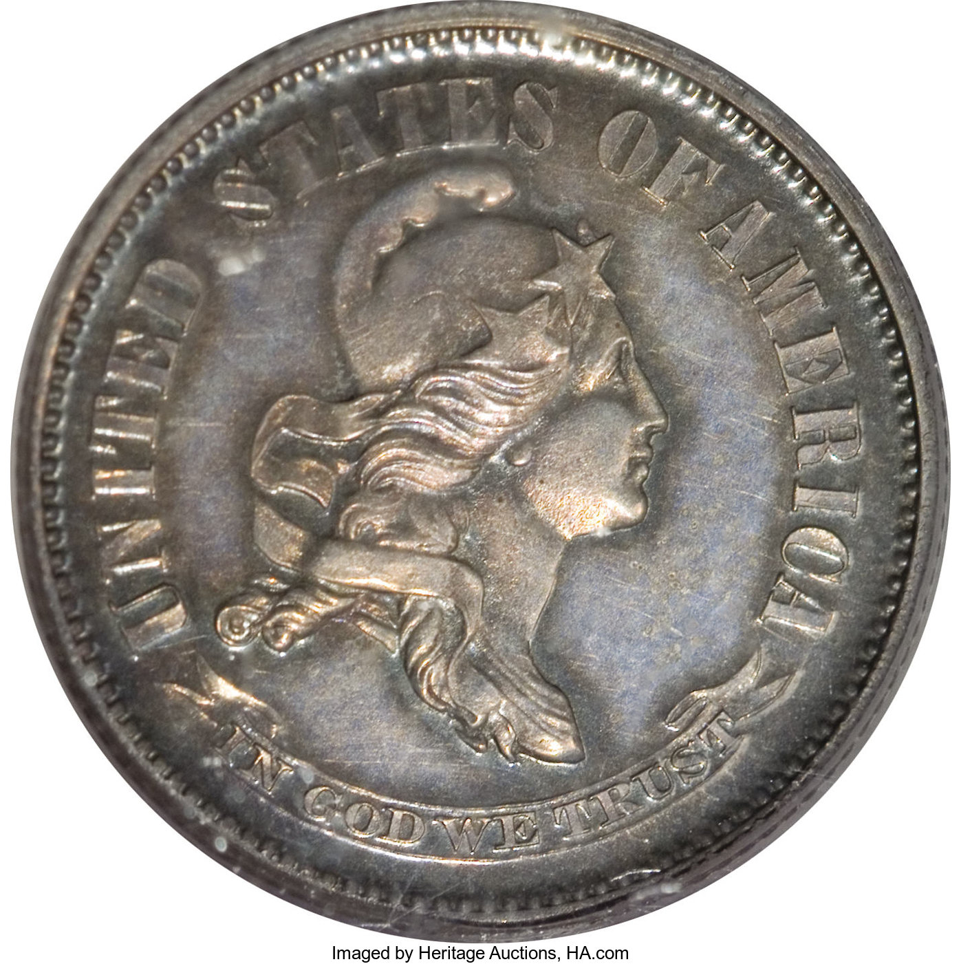 image for: 1869 10C Standard Silver Ten Cents, Judd-696, Pollock-775, R.5, PR63 PCGS. Standard Silver design with the head of Liberty ...