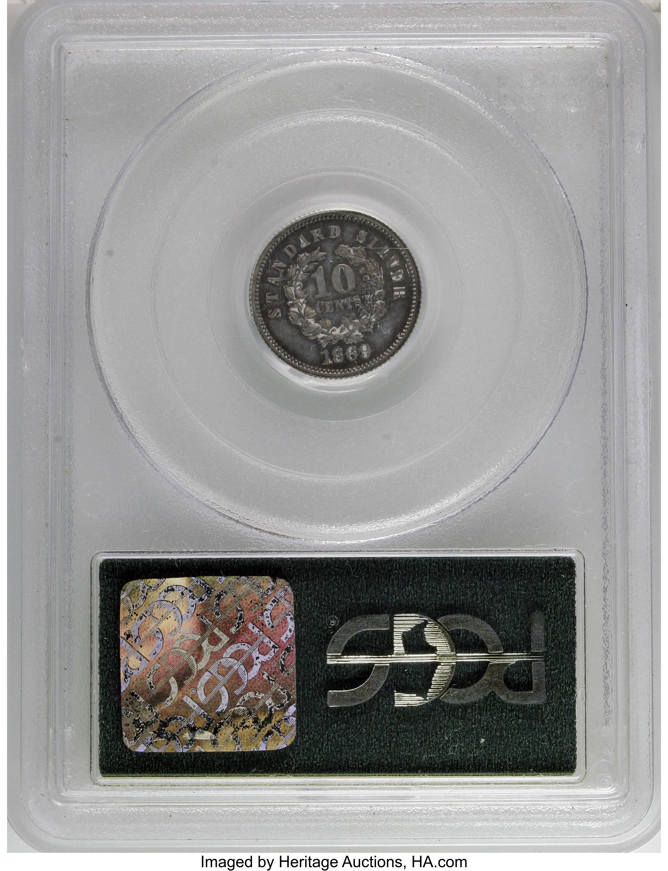 image for: 1869 10C Standard Silver Ten Cents, Judd-696, Pollock-775, R.5, PR63 PCGS. Standard Silver design with the head of Liberty ...
