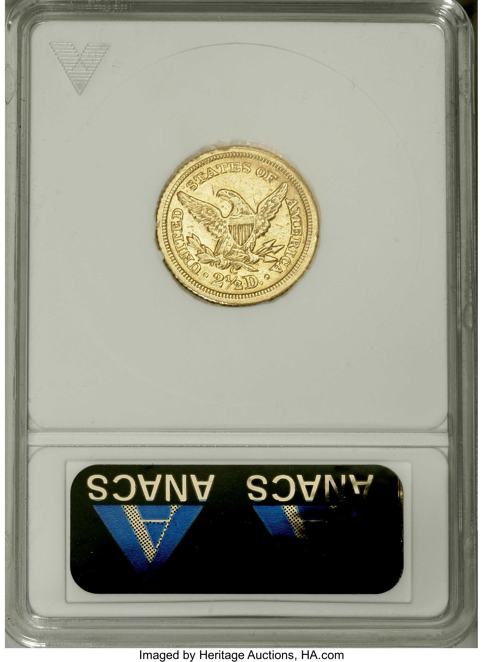 image for: 1843-C $2 1/2 Small Date, Crosslet 4--Repaired, Cleaned--ANACS. AU50 Details. Variety 4-C. Liberty's cheek and the left obv...