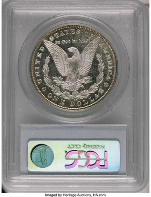 image for: 1880-CC $1 8 Over Low 7 MS63 Deep Mirror Prooflike PCGS. VAM-6. A Top 100 Variety. The low 7 ...