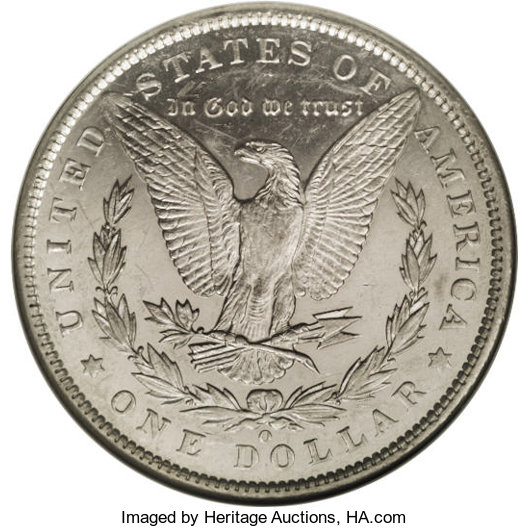 image for: 1895-O $1 AU55 Prooflike NGC. Although the surfaces are moderately abraded and the devices ha...